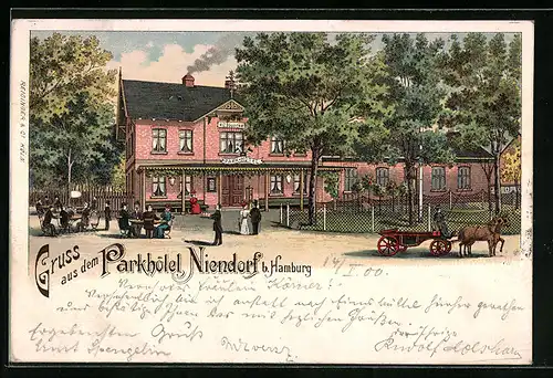 Lithographie Niendorf b. Hamburg, Parkhotel von H. C. Bösecke