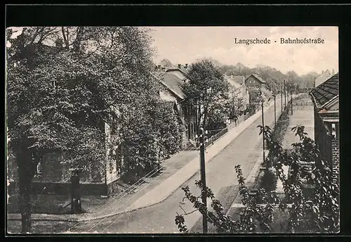 AK Langschede, Bahnhofstrasse aus der Vogelschau