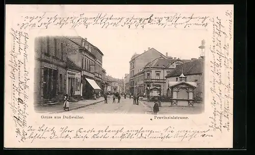 AK Dudweiler, Provinzialstrasse mit Passanten