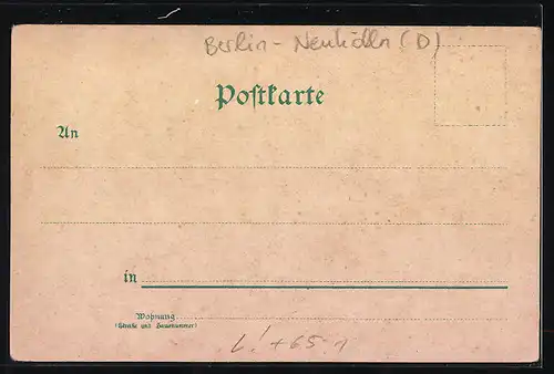 Lithographie Berlin-Rixdorf, Rathaus, Bahnhof, Krieger-Denkmal