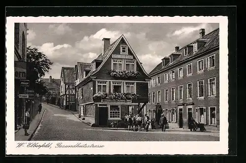 AK W.-Elberfeld, Gesundheitsstrasse mit Friseurgeschäft