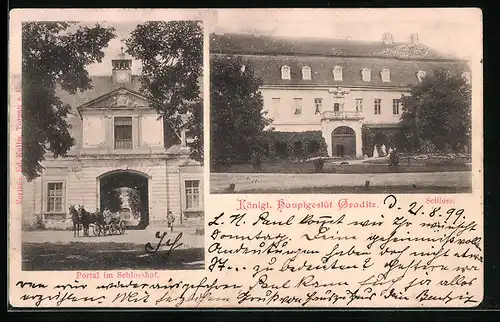 AK Graditz, Königliches Hauptgestüt, Schloss, Portal im Schlosshof