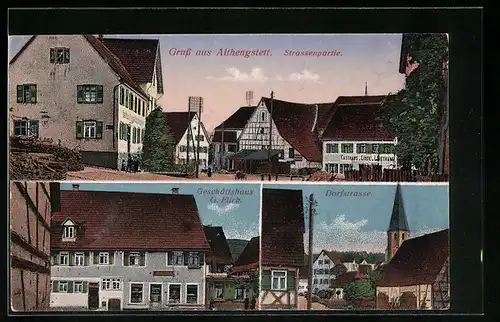 AK Althengstett, Geschäftshaus G. Flick, Strassenpartie mit Gasthaus, Dorfstrasse