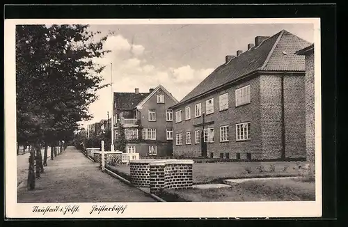 AK Neustadt /Holst., Strassenpartie Heisterbusch, mit Alleebäumen