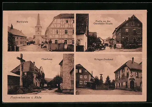 AK Poppenhausen /Rhön, Gersfelder Strasse, Marktplatz, Pfarrhaus