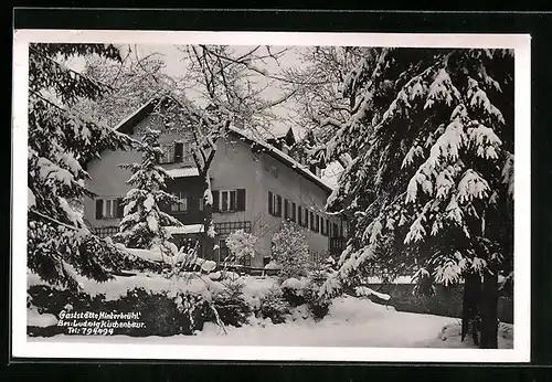 AK München-Thalkirchen, Gaststätte Hinterbrühl L. Kuchenbaur im Winter