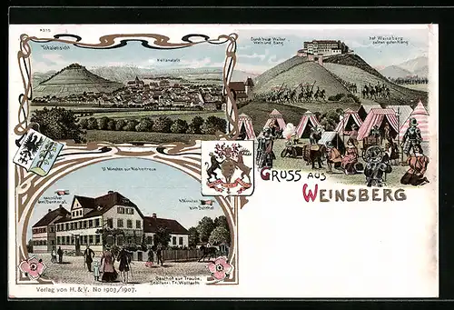 Lithographie Weinsberg, Gasthof zur Traube, Heilanstalt