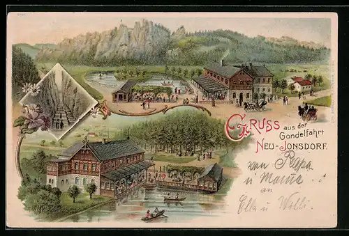 Lithographie Neu-Jonsdorf, Gasthaus Gondelfahrt