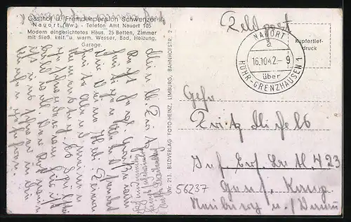 AK Nauort /Westerwald, Gasthof und Fremdenpension Schwenzer