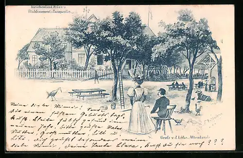 Künstler-AK Altenlande /Kirschenland, Gasthaus Etablissement Kirschenland H. Goers, mit Garten