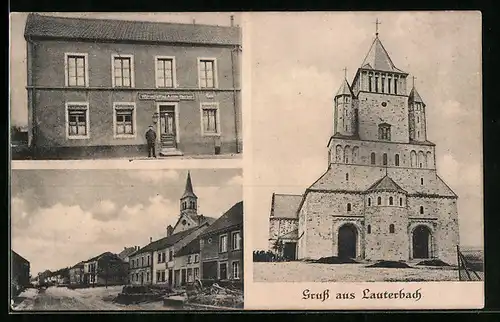 AK Lauterbach /Saar, Strassenpartie, Kirche, Gasthaus Anton Herber