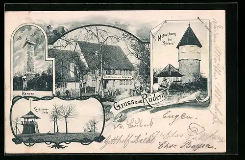 AK Rüdern, Gasthaus zur Glocke, Kernen, Kathrinenlinde, Melacthurm