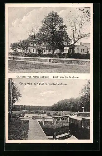 AK Hohenbruch-Schleuse, Gasthaus von Alfred Schulze, Blick von der Schleuse