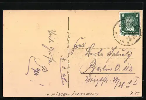 AK Missen /Vetschau, Gasthaus zur Reichskrone, Kirche