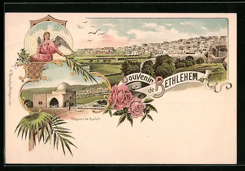 Lithographie Bethlehem, Panorama, Sepulere de Rachel