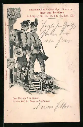 Künstler-AK Leipzig, Zusammenkunft ehemaliger Deutscher Jäger und Schützen 82