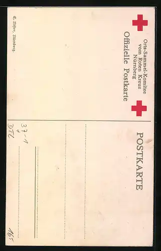 Künstler-AK Nürnberg, Kinder mit Fahne und Spendenbüchse, Rotes Kreuz