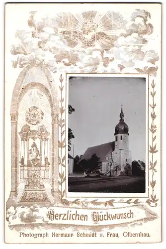 Fotografie Hermann Schmidt, Olbernhau, Ansicht Olbernhau, Blick auf die Stadtkirche am Marktplatz