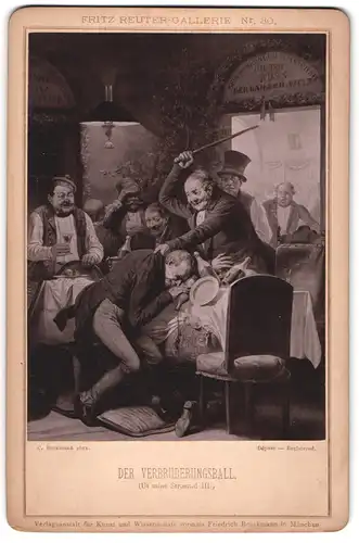 Fotografie Friedrich Bruckmann, München, Gemälde: Der Verbrüderungsball, nach C. Beckmann, Mann prügelt mit Stock