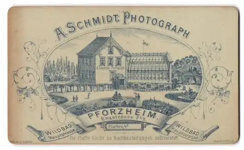 Fotografie A. Schmidt, Pforzheim, Enzstr. 7 1 /2, Ansicht Pforzheim, Blick auf das Ateliersgebäude mit Glasanbau