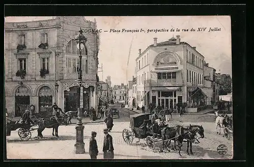 AK Cognac, Place Francois, perspective de la rue du XIV Juillet