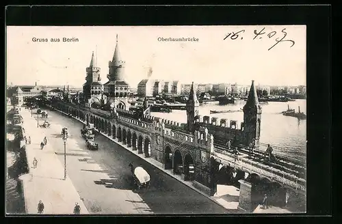 AK Berlin-Friedrichshain, Blick auf die Oberbaumbrücke