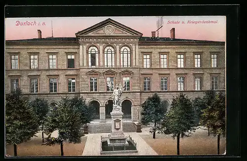 AK Durlach i. B., Schule und Kriegerdenkmal