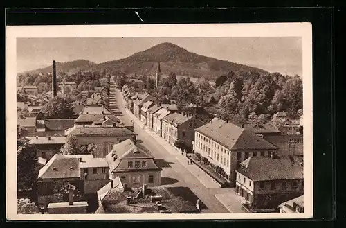 AK Bor u Ceske Lipy, Teilansicht auf Strasse mit Häuser und Berg