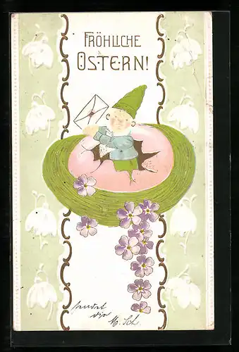 AK Zwerg mit Brief zu Ostern