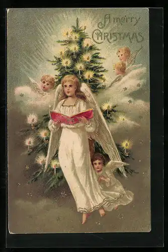 AK Weihnachtsengel mit Weihnachtsbaum zum Feste