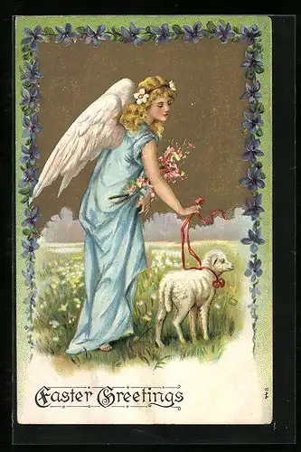 AK Osterengel mit Lamm
