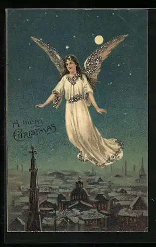 AK Christkind schwebt über der Stadt