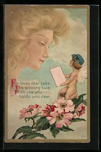 AK Engelchen mit Brief für hübsche Dame