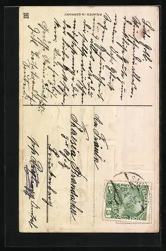 AK Zwei Schornsteinfeger auf dem Dach mit Hufeisen