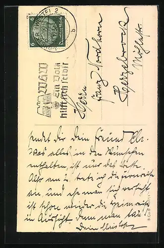 AK Kleiner Schornsteinfeger mit Leiter und Schneeball