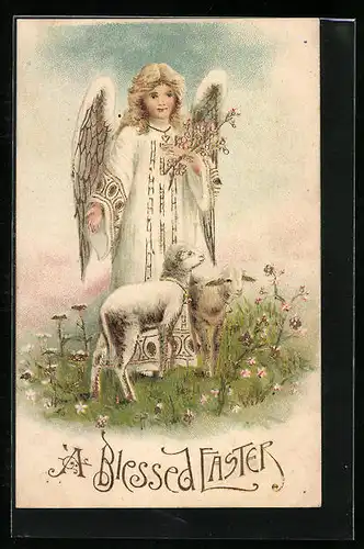 AK Osterengel mit Lämmern, A Blessed Easter