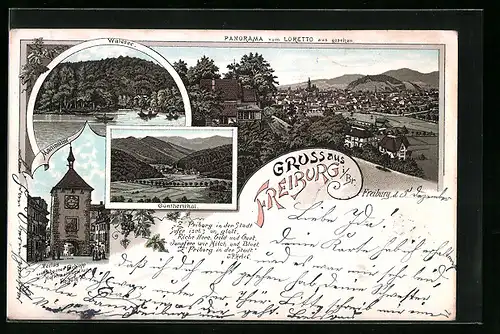 Vorläufer-Lithographie Freiburg i. Br., 1895, Waldsee und Günthersthal