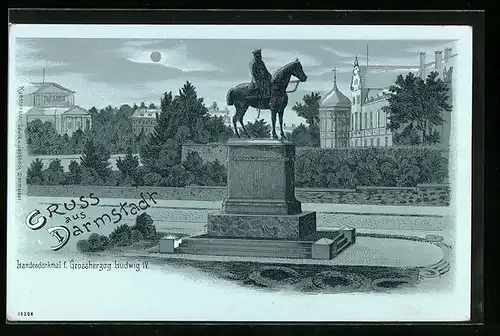 Mondschein-Lithographie Darmstadt, Landesdenkmal f. Grossherzog Ludwig IV.