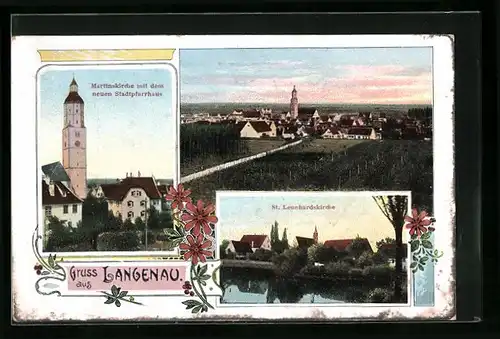 AK Langenau, Martinskirche mit dem neuen Stadtpfarrhaus