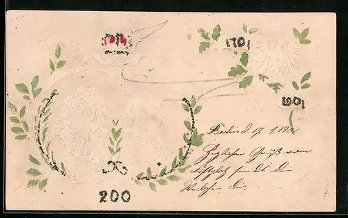 Präge-AK Konterfei Kaiser Wilhelm II. und der grosse Kurfürst