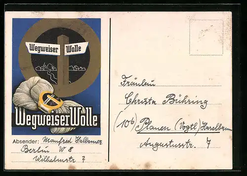 AK Reklame für Wegweiser Wolle
