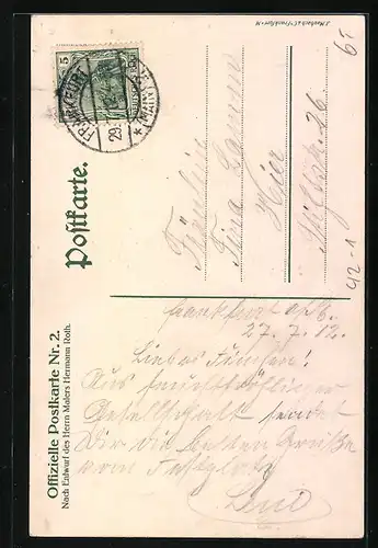 Künstler-AK Frankfurt a. M., 17. Deutsches Bundes- u. Goldenes Jubiläums-Schiessen 1912, Dreikäsehochs mit Zielscheibe
