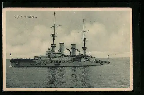 AK Kriegsschiff SMS Wittelsbach auf dem Meer