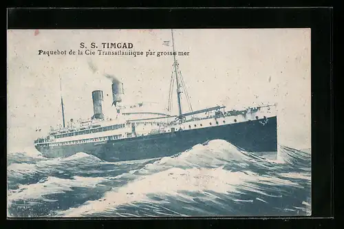 AK Passagierschiff SS Timgad, Paquebot de la Cie Transatlantique par grosse mer