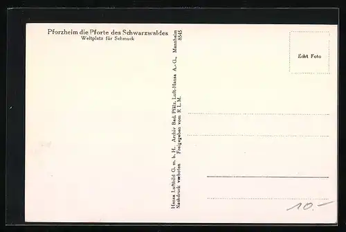 AK Pforzheim, Teilansicht, Fliegeraufnahme