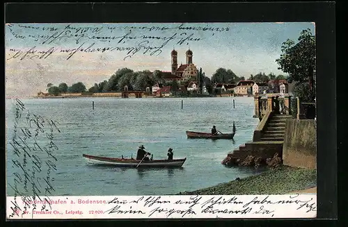 AK Friedrichshafen a. Bodensee, Uferpartie mit Kirche