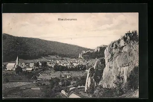 AK Blaubeuren, Teilansicht mit Kirche