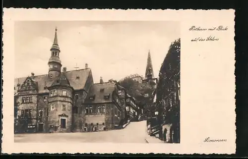 AK Blankenburg /Harz, Rathaus mit Blick auf das Schloss