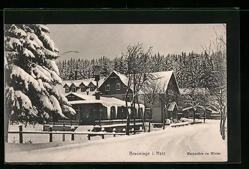 AK Braunlage i. Harz, Waldmühle im Winter