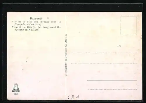AK Beirut, Stadtansicht mit Moschee en-Noufara im Vordergrund